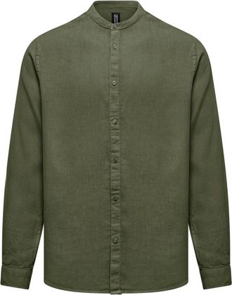 Bomboogie Camicia in Lino con Collo alla Mandarina - - Shirts - Uomo - Verde - 3XL