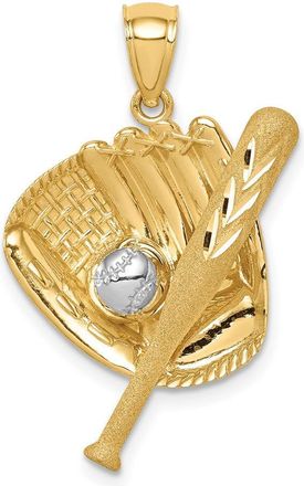 Diamond2Deal 14k Yellow Gold and White Rhodium Diamond-cut Baseball Bat/Glove/Ball Pendant