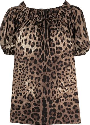 Dolce & Gabbana Top Maniche Corte In Popeline Stampa Leopardo-Donna