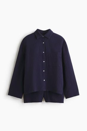 H&M Pyjama Shirt And Shorts in Dark Blue at Nordstrom, Size Xx-Small