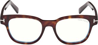 Tom Ford 50mm Square Blue Light Blocking Glasses in Havana Eco /T Logo at Nordstrom
