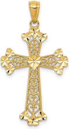 Diamond2Deal 14k Yellow Gold Diamond-cut Polished Filigree Hearts Cross Pendant