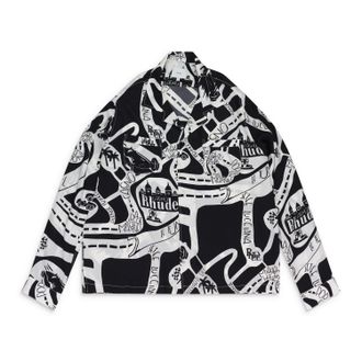 Rhude BLACK/WHITE STRADA SILK LS BUTTON-DOWN SHIRT