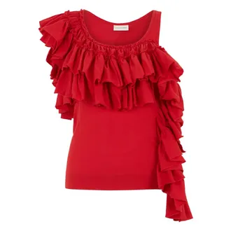 Dries Van Noten Sleeveless Tops, female, Red, Size: M Asymmetric Top in Cotton