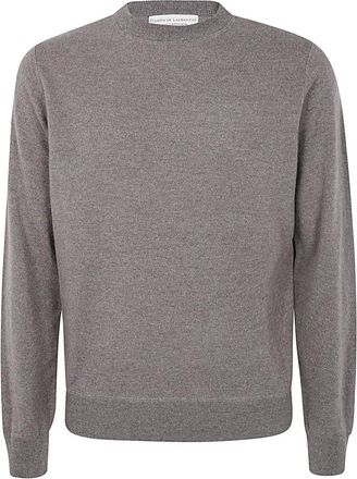 FILIPPO DE LAURENTIIS Cashmere Wollen Trui met Ronde Hals - Heren - Ronde hals truien - Bruin - 2XL - Wol - Truien & Vesten
