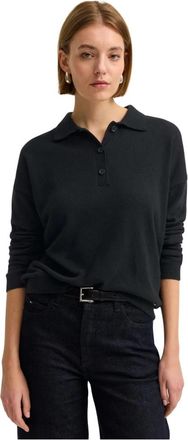 Bugatti Fijngebreide Poloshirt Trui - Dames - Polos - Zwart - M - Wol - Tops