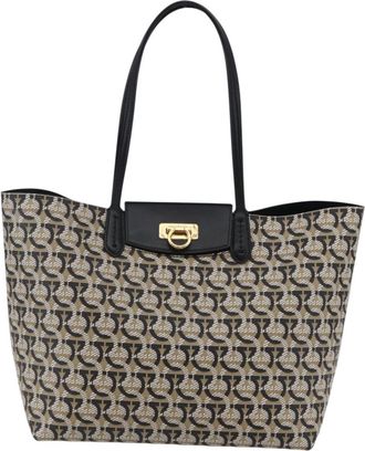 Ferragamo Gancini Travel Tote Gancini Jacquard Canvas Tote Bag Bag (Pre-Owned)