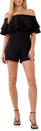 endless rose Off the Shoulder Ruffle Romper in Black at Nordstrom, Size X-Small