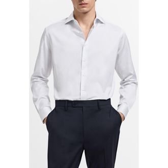 Mango Slim Fit Stripe Cotton Suit Button-Up Shirt in White at Nordstrom, Size Medium