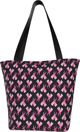 AOOEDM Breast Cancer Print Tote Bag Women Capacity Shoulder Grocery Shopping Bags