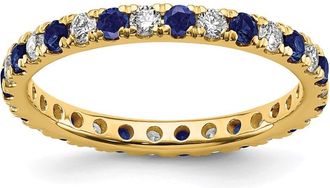 Diamond2Deal 14k Yellow Gold Lab Grown Diamond & Sapphire Eternity Wedding Band Ring 1/2Ct Clarity- VS Color- G-H