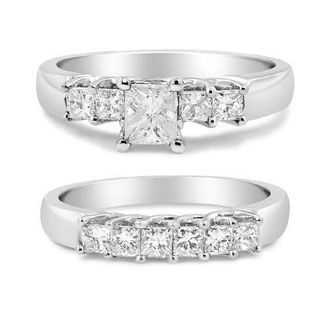 House of Brilliance 14K White Gold 1 1/2 Cttw Diamond Engagement Wedding Ring Set at Nordstrom