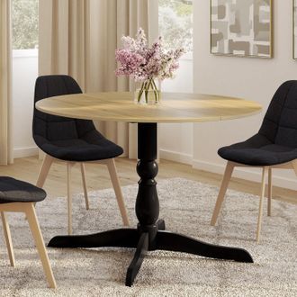 IDMarket Idmarket - Marie Mesa De Comedor Redonda 4-6 Personas Haya Y Negro 110 Cm