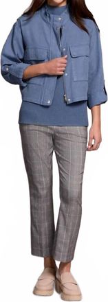 Tribal Slub Twill Zip Front Mock Neck Jacket In Slate Blue
