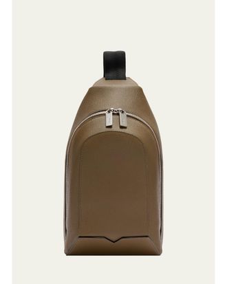 Valextra Mens V-Line Core Leather One-Shoulder Sling Backpack