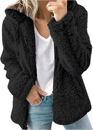 Generic ADMAY Womens Fuzzy Fleece Hooded Open Front Jacket Cardigan Coat Thick Plush Hoodie Fluffy Outcoat Zip Up Sweater Outwear Soild Color with Pockets Hoo