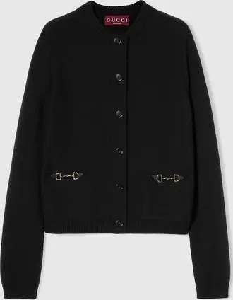 Gucci Wool Cashmere Cardigan With Horsebit, Black, Ready-to-wear