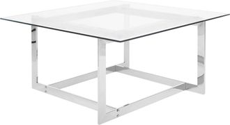 Beliani Mesa De Centro Con Marco De Metal Plateado Y Tablero Cuadrado De Vidrio Crystal