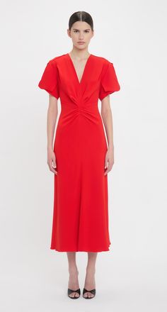 Victoria Beckham Eve Midi Dress In Tomato 10