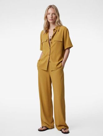 Koton Short Sleeve Viscose Shirt with Pockets in Khaki at Nordstrom, Size 10