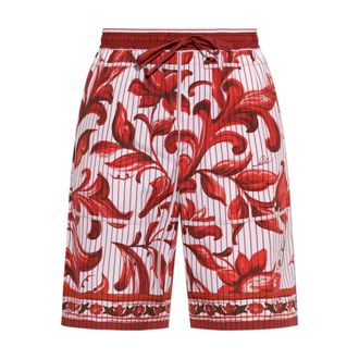 Dolce & Gabbana Korte Broeken, Heren, Rood, M, Katoen, Maiolica Print Shorts