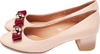 Ferragamo Fiammetta bow-detail pumps - women - Patent Calf Leather/Calf Leather/Calf Leather - 40.5 - Pink