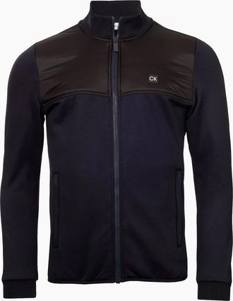 Calvin Klein Mens Solid Patterned Full Zipper Ribbed Cuff Zipped Pocket Jacket - Navy - Size: 38/Regular