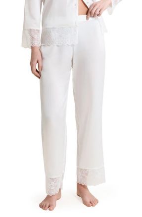 Etam Rencontre Lace Trim Pajama Pants in White at Nordstrom, Size X-Small