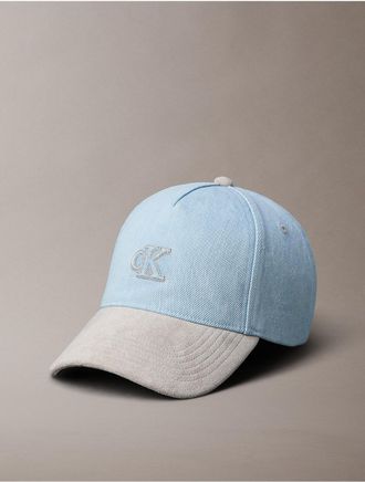 Calvin Klein Womens Denim Sueded Monogram Cap - Blue