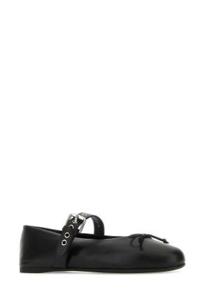 Miu Miu Womens Black Leather Ballerinas Nero Vitello Ballerine Flat Shoes