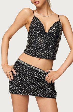 Edikted Jenny Beaded Mesh Crop Camisole in Black at Nordstrom, Size X-Small