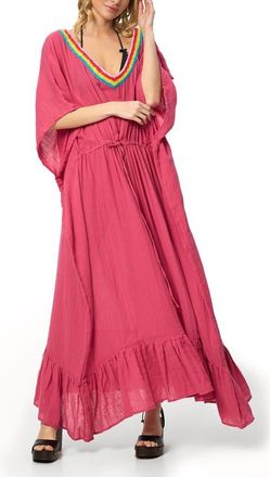 Saachi Colorful Crochet V-Neck Cover-Up Kaftan in Magenta at Nordstrom Rack