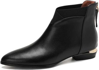 TinaCus Womens Leather Pointed Toe Ankle Booties Handmade Back Zipper Chunky Low Heel Dress Boots, Black, 4 UK