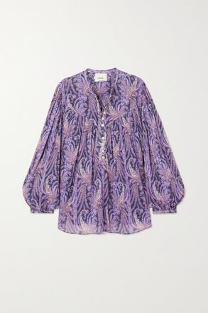 Isabel Marant Blusa In Misto Cotone E Seta Con Stampa Paisley E Pieghe Kiledia - Viola