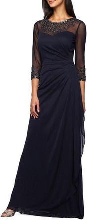 Alex Evenings Embellished Chiffon Evening Gown in Dark Navy at Nordstrom Rack, Size 12