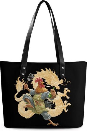 Generic Chinese Kung Fu Cock Rooster Beer Tote Bags for Women Cute Shoulder Purses Handbags