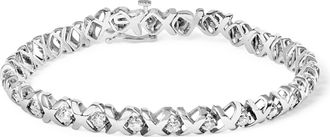 House of Brilliance 10K White Gold 1 1/2 Cttw Diamond Alternating Diamond and X-Link 7.5 Tennis Bracelet