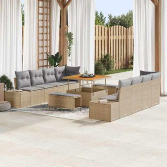 vidaXL Conjunto De Sof&aacute; De Jard&iacute;n Con Coj&iacute;n 11 Pcs Beige Polirat&aacute;n Vidaxl