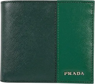 Prada Green Saffiano Triangle Leather Wallet (Bi-Fold) (Pre-Owned)