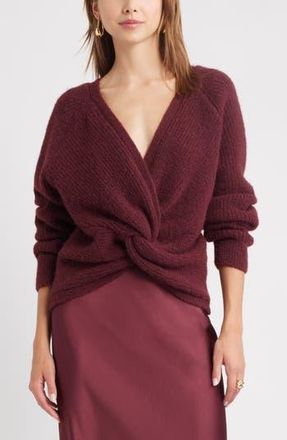 Open Edit Twist Reversible Sweater in Burgundy Tannin at Nordstrom Rack, Size Xx-Small