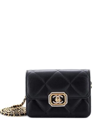 Chanel Crystal Geometric Frame CC Clutch with Chain Quilted Calfskin crossbody bag - Zwart