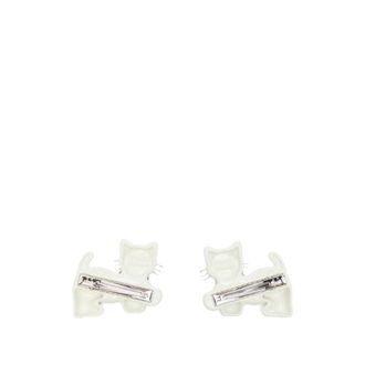 Yvmin Cat and Floral Print with Bow Hair Clips - White