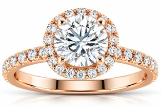 Pompeii3 G/VS 2 Ct Moissanite & Diamond Cushion Halo Engagement Ring 14k Rose Gold