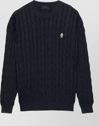 Prada crew neck cable knit sweater ribbed trim