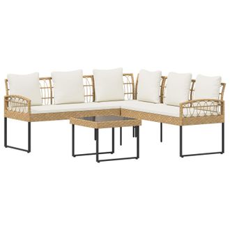 vidaXL Conjunto De Sof&aacute;s De Jard&iacute;n Con Coj&iacute;n 2 Pcs Natural Vidaxl