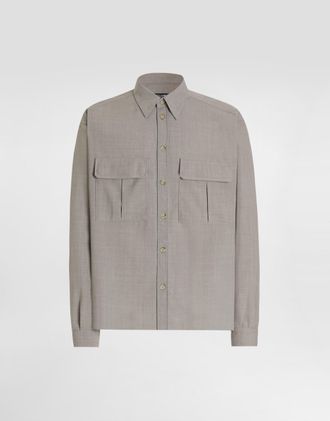 Dolce & Gabbana Virgin Wool Canvas Shirt - Man Shirts Beige 37