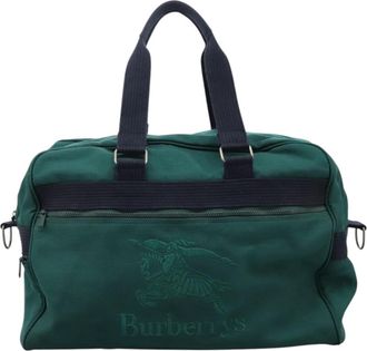 Burberry Logo Green Canvas Travel Bag (Pre-Owned)