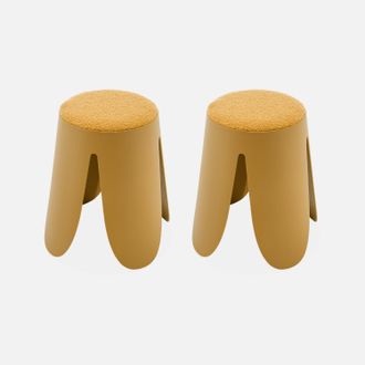 Sweeek Sweeek - Taburete Apilable Con Asiento Texturado, Set De 2, Niki, Mostaza, 44x30x46 Cm