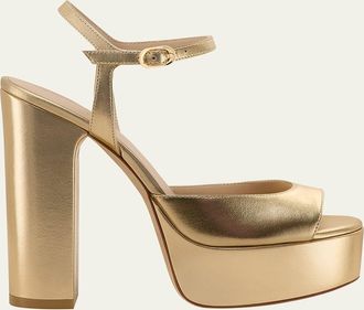 Stuart Weitzman Dayna Boost Metallic Leather Platform Sandals