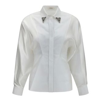 Versace Geborduurd katoenen poplin shirt - Dames - Blouses & Shirts - Wit - Maat: M Katoen
